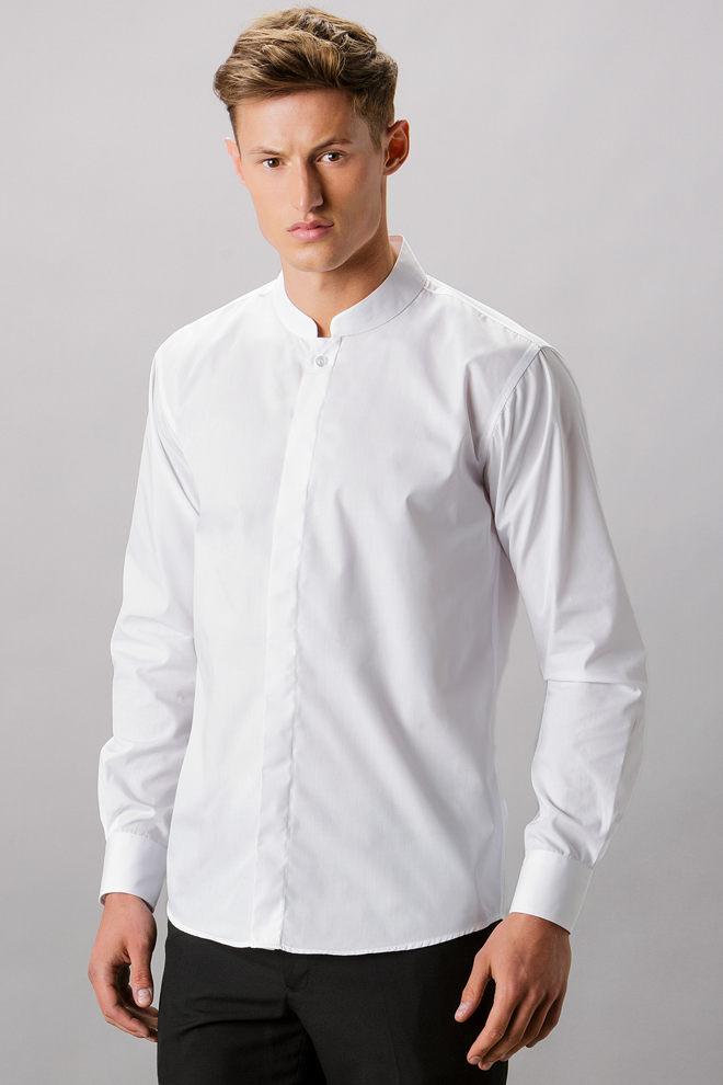 Long Sleeve Tailored Mandarin Collar Shirt - The Stitching Zone Galway
