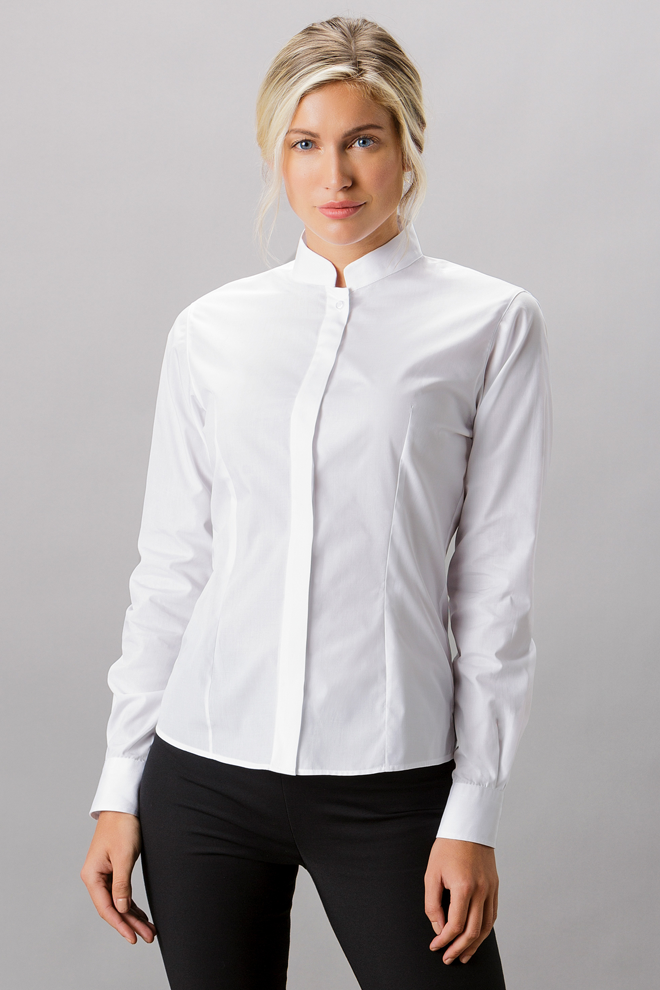 Ladies Long Sleeve Tailored Mandarin Collar Shirt The Stitching Zone Galway