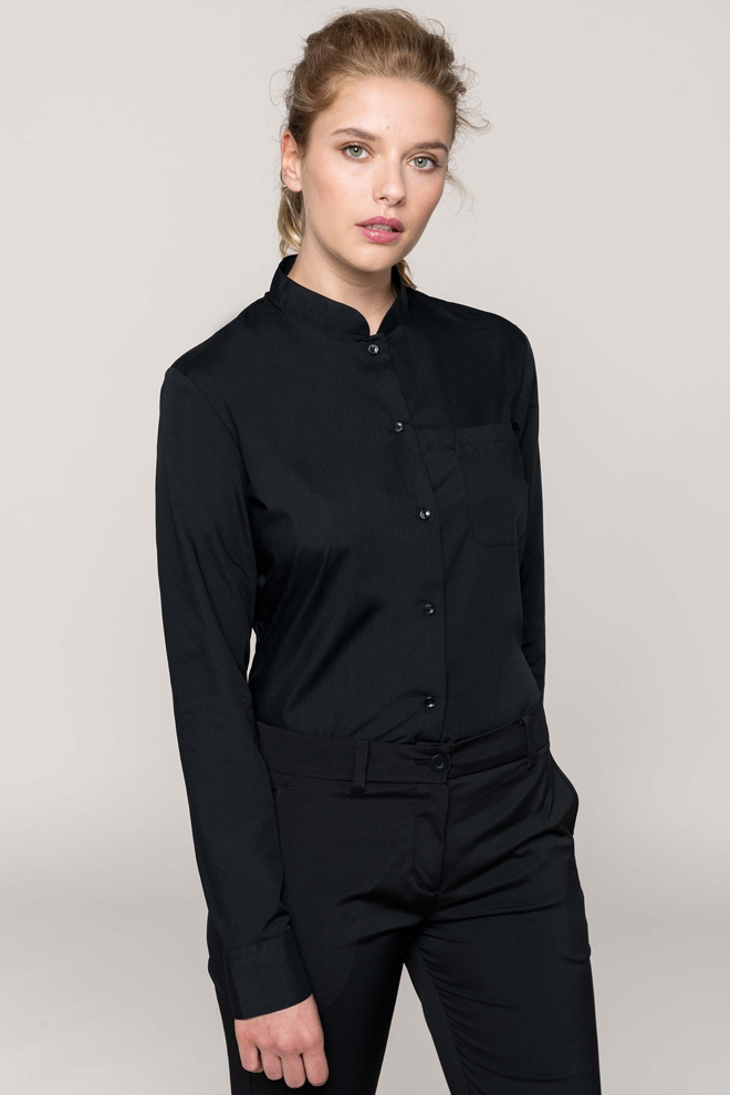 Kariban Long Sleeve Mandarin Collar Shirt - Black, XXL