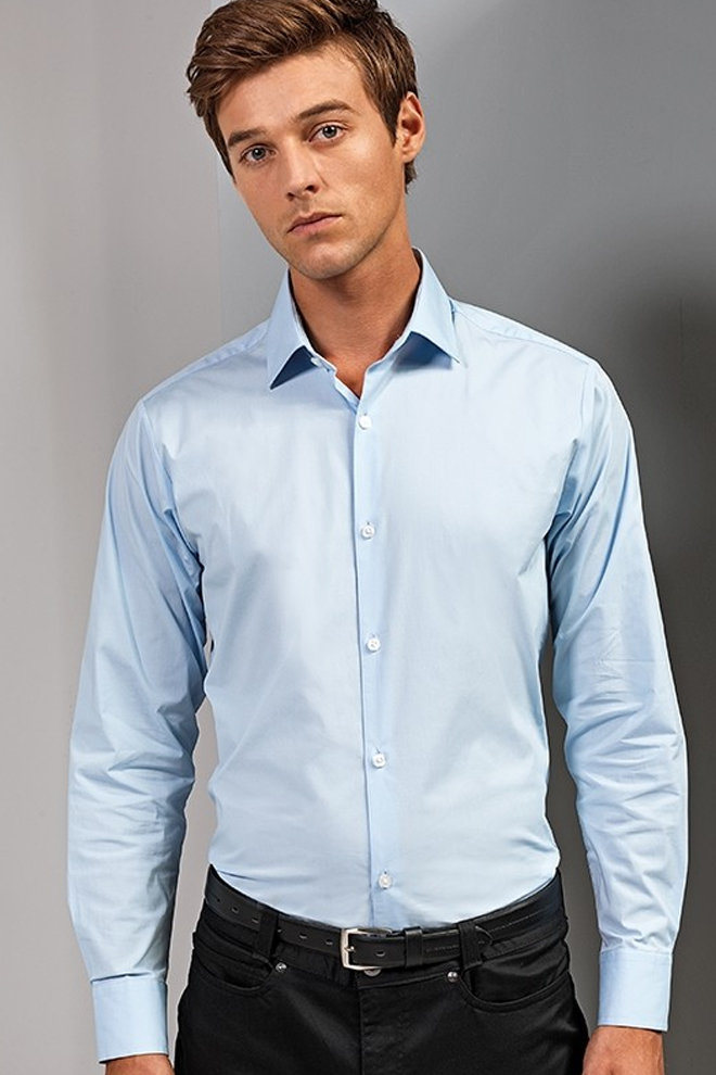 Long Sleeve Stretch Fit Poplin Shirt - The Stitching Zone Galway